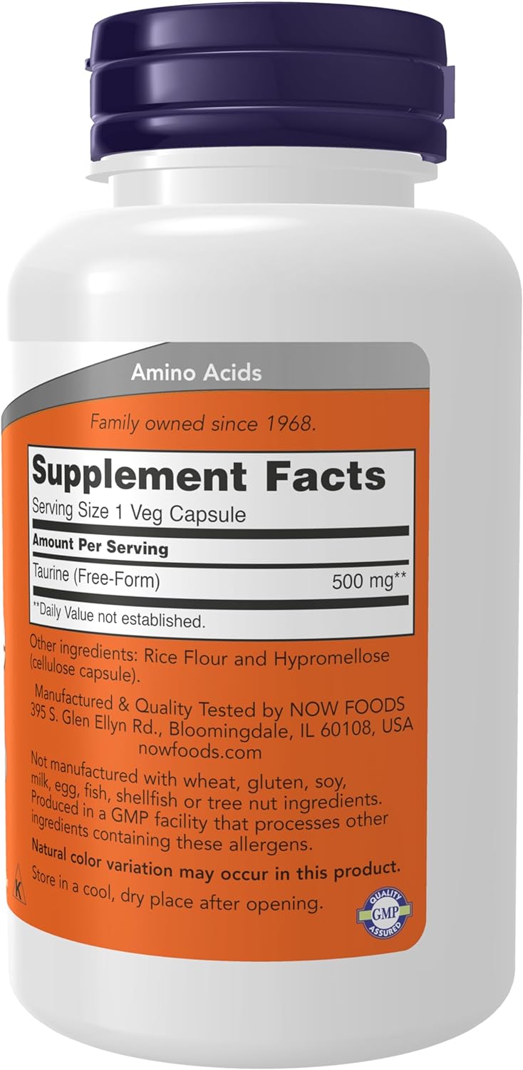 NOW Foods Taurine, 500 mg, 100 Capsules 24Hr Smart